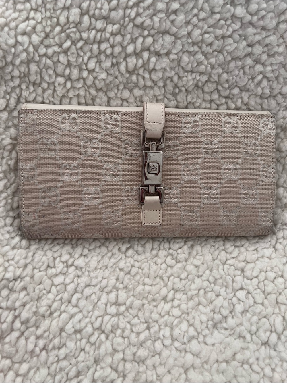 Gucci GG Beige Canvas Vintage Continental Wallet w/ Horsebit Accent
